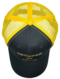 Image 2 of Heavenly Made Apparel Crowned By Grace Mesh Hat - Yellow & Black Adjustable