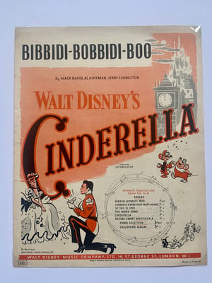 Image of Cinderella c1949, framed vintage sheet music of  'Bibbidi-Bobbidi-Boo'