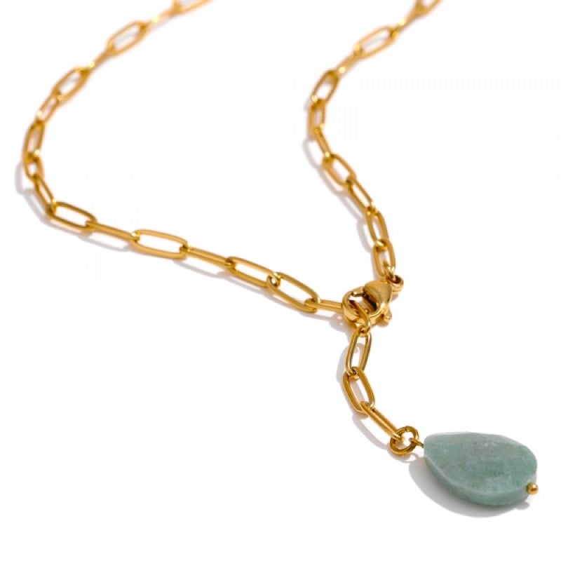 Image of LUMINA 18ct Gold Plated Agate Pendant Drop Paperclip Chain Necklace
