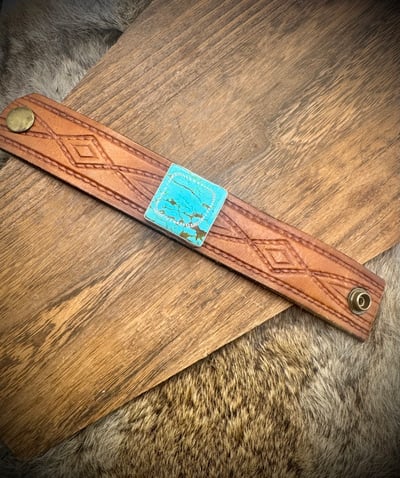 Image of Kingman Turquoise leather Bracelet - up to 7” wrist