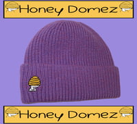  Classic Ribbed Knit Purple Embroidered Beanie 