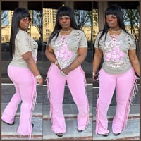 Pink fringy pants 