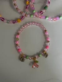 Image 8 of Ibiza Sunset Green & Pink Tumbler Bracelet Stack with Gold Charms