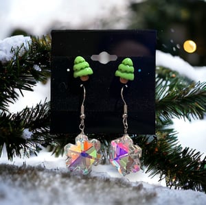 Crystal Snowflake and Tiny Pine Tree Earrings