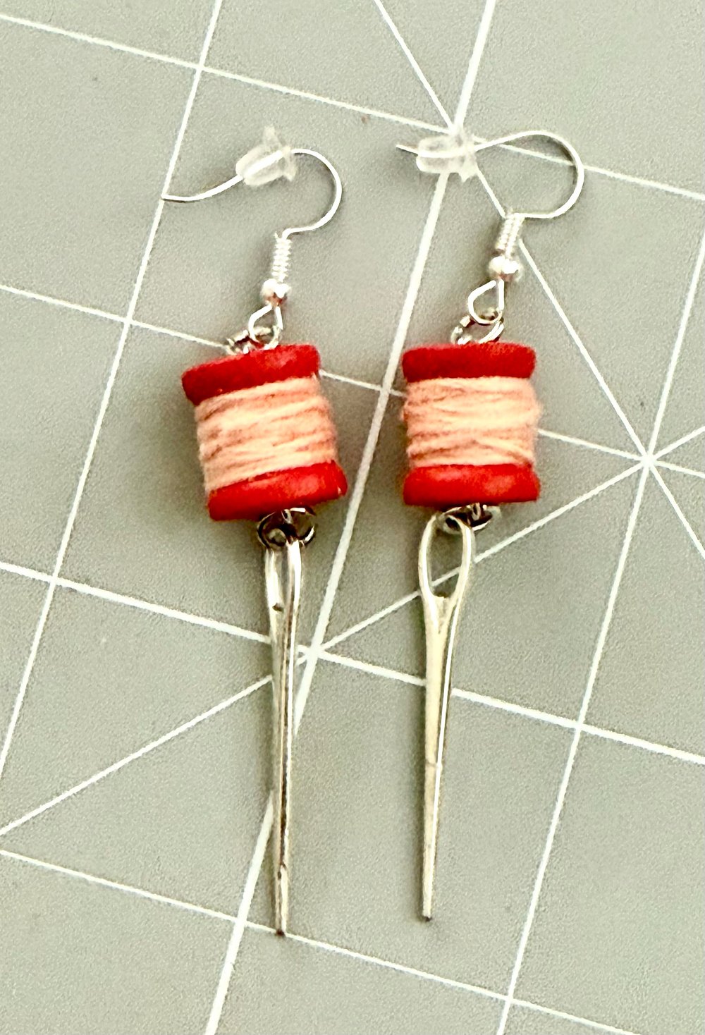 Image of Mini Thread Spool & Sewing Needle Earrings