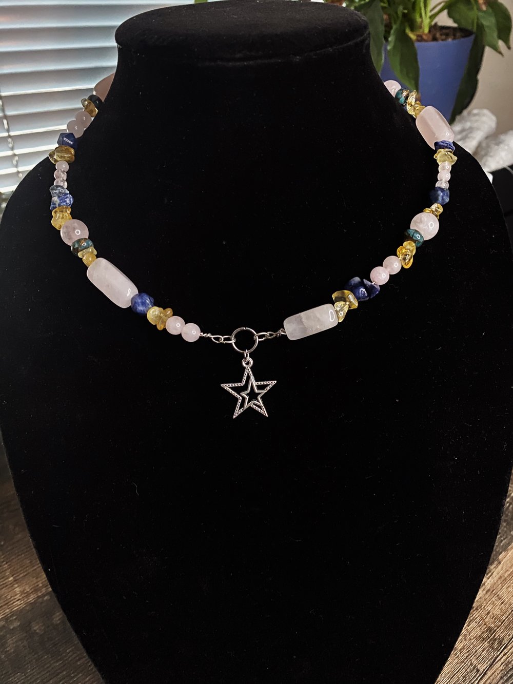 Image of Pansexual Pride Choker w/ Citrine, Sodalite, Rose Quartz, & Impression Jasper