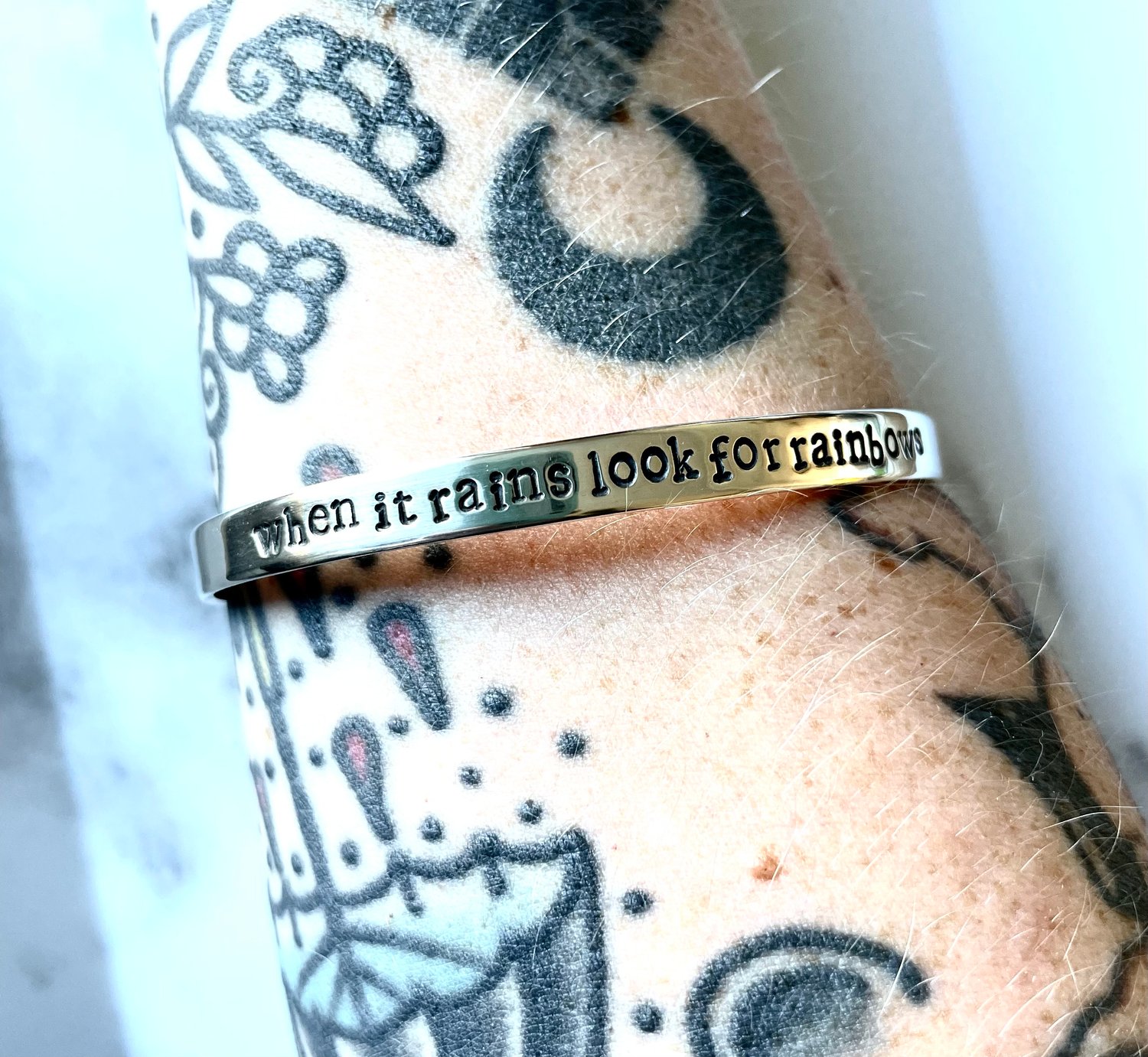 Image of 2 SIlver Bracelets Bestie Bundle-'when it's dark look for stars' & 'when it rains look for rainbows'