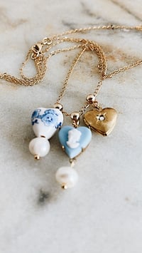 Image 1 of cameo & locket hearts necklace 