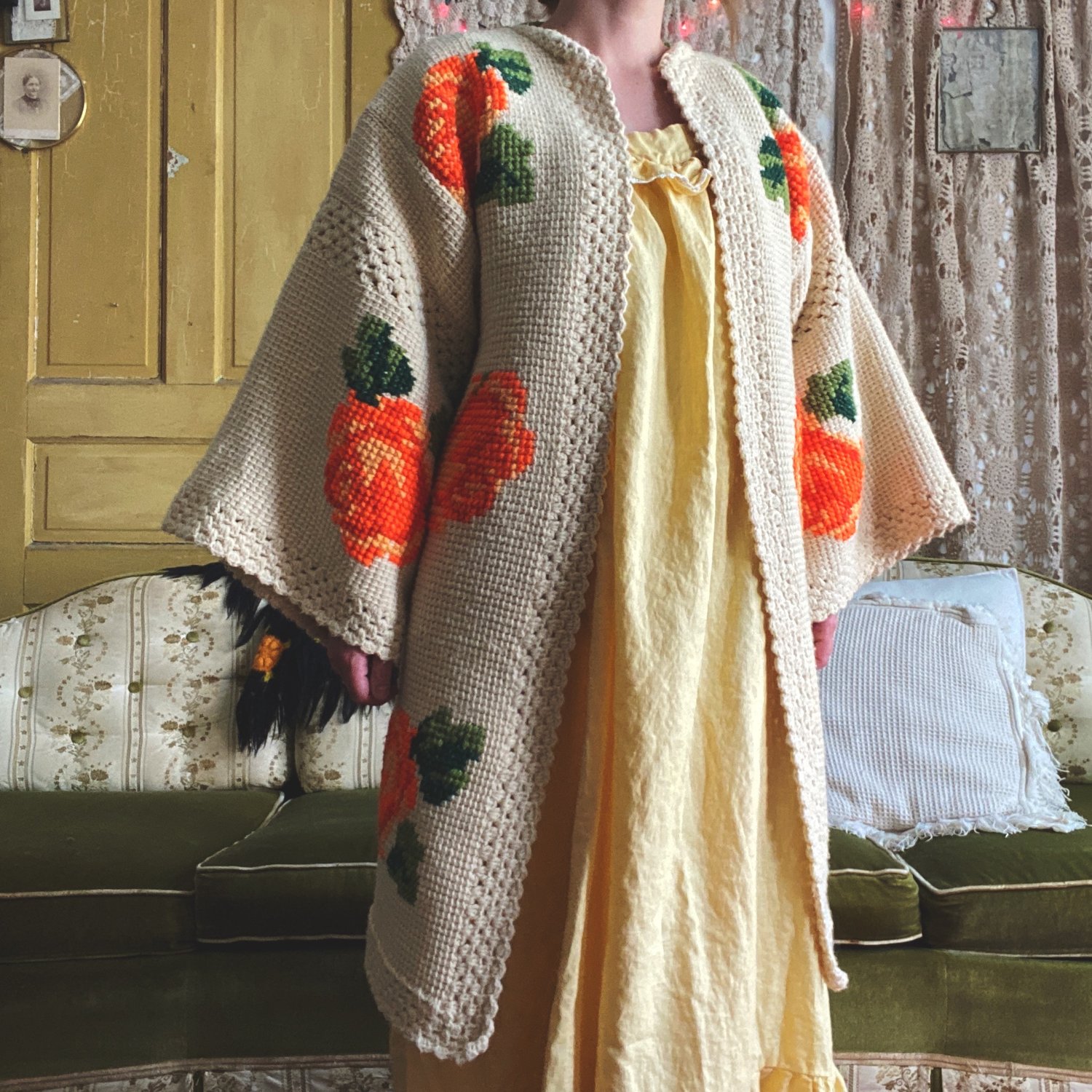 Image of Orange Roses Granny Sweater
