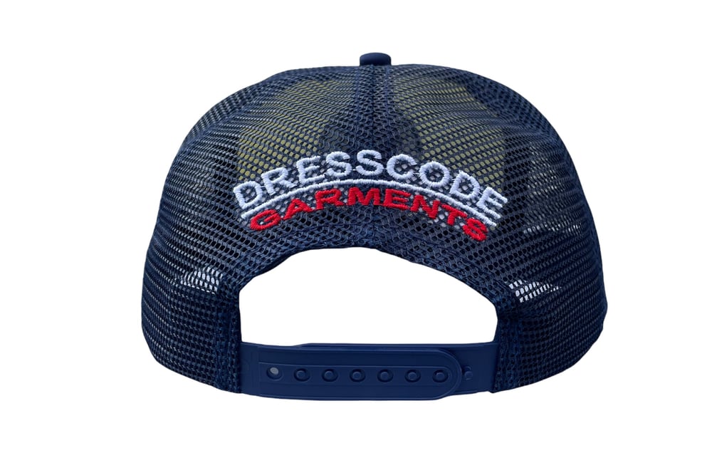 Image of Peace Love and Balance foam trucker NAVY