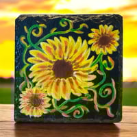 Image 4 of Wildflower Painted Slate Coaster Set