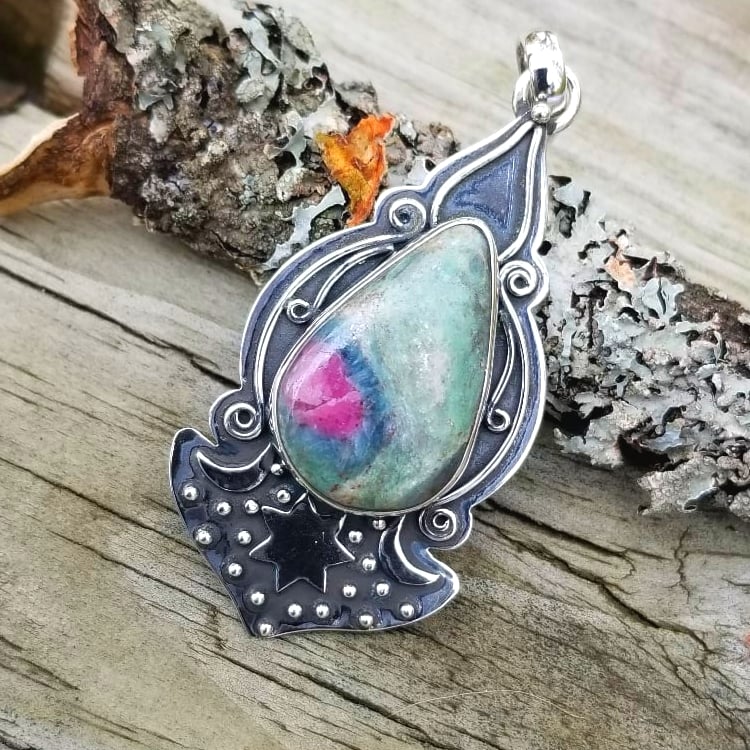 Image of Romany Boho - Ruby Fuchsite Pendant in Sterling Silver