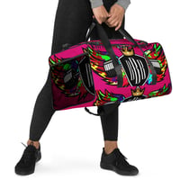 Image 1 of BOSSFITTED Neon Pink and Colorful Logo Duffle Bag