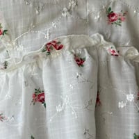 Image 7 of Boho Festival White Rose Floral Eyelet Overlay Babydoll Top with Puff Sleeve - Size M - Trixxi