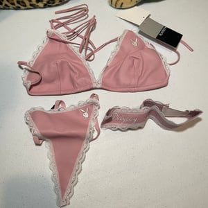 Image of DEADSTOCK PLAYBOY LEATHER LINGERIE SET PINK SUEDE
