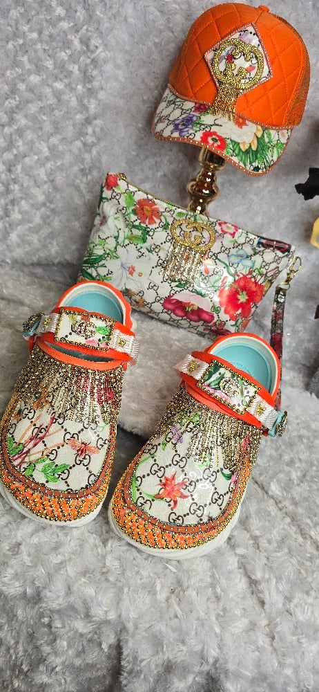 Image of Size 7 Orange Echo Gorg girl Crocs set