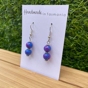 Image of Purple and Blue Marbled Beaded Earrings 