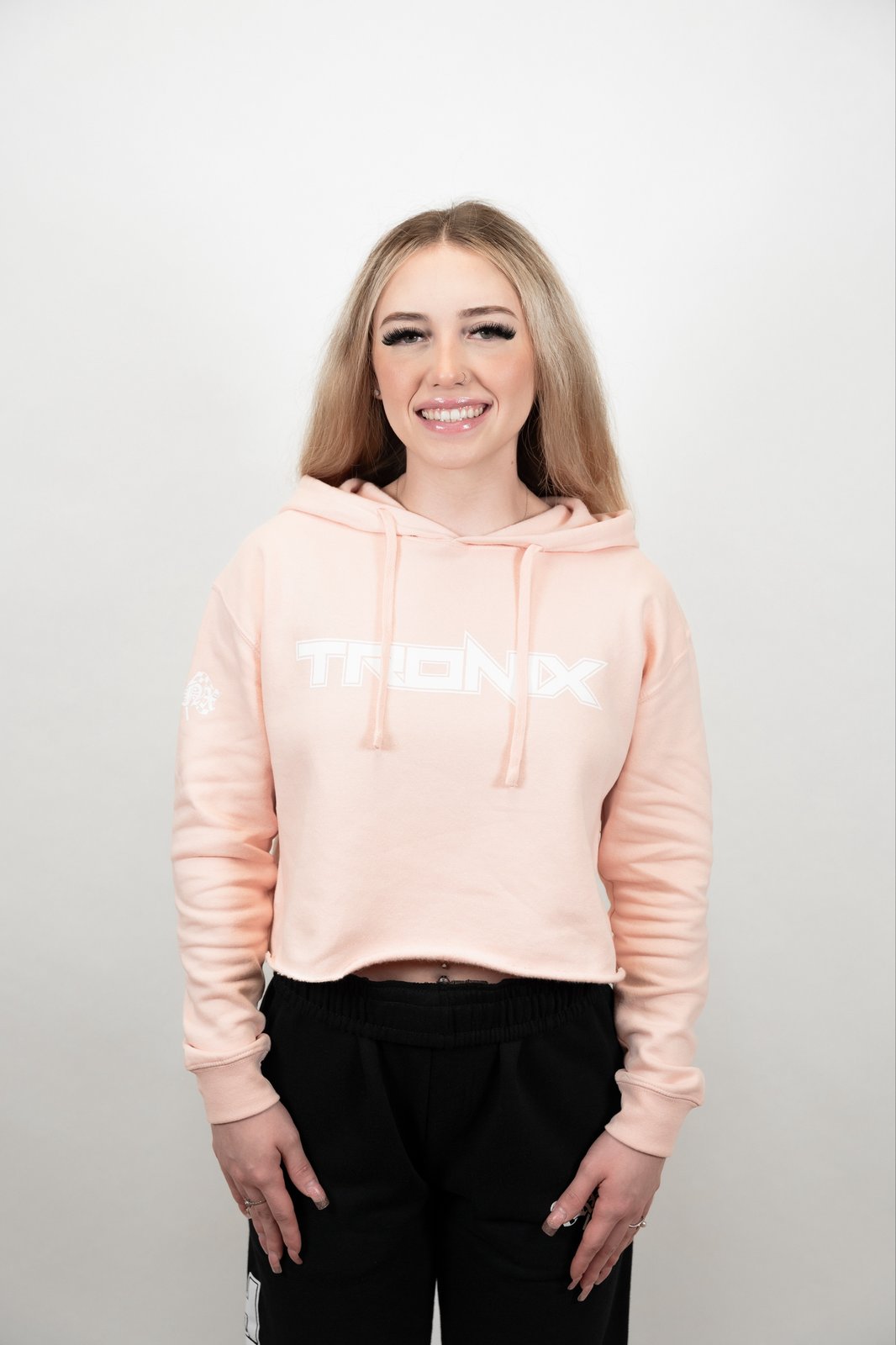 Baby pink cropped sales hoodie