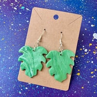 Light Green Marbled Monstera Leaf Clay Earrings