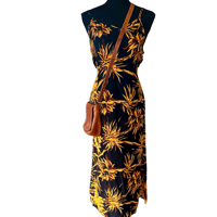 Image 1 of Vintage Black and Yellow Tropical Floral Print Maxi Dress with Spaghetti Straps - Size L 