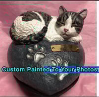 Image 1 of Custom Engraved Handpainted Cat On Pawprint Rock Urn 