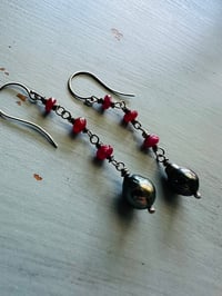 Image 5 of sterling silver ruby and Tahitian pearl dangle earrings by peacesofindigo