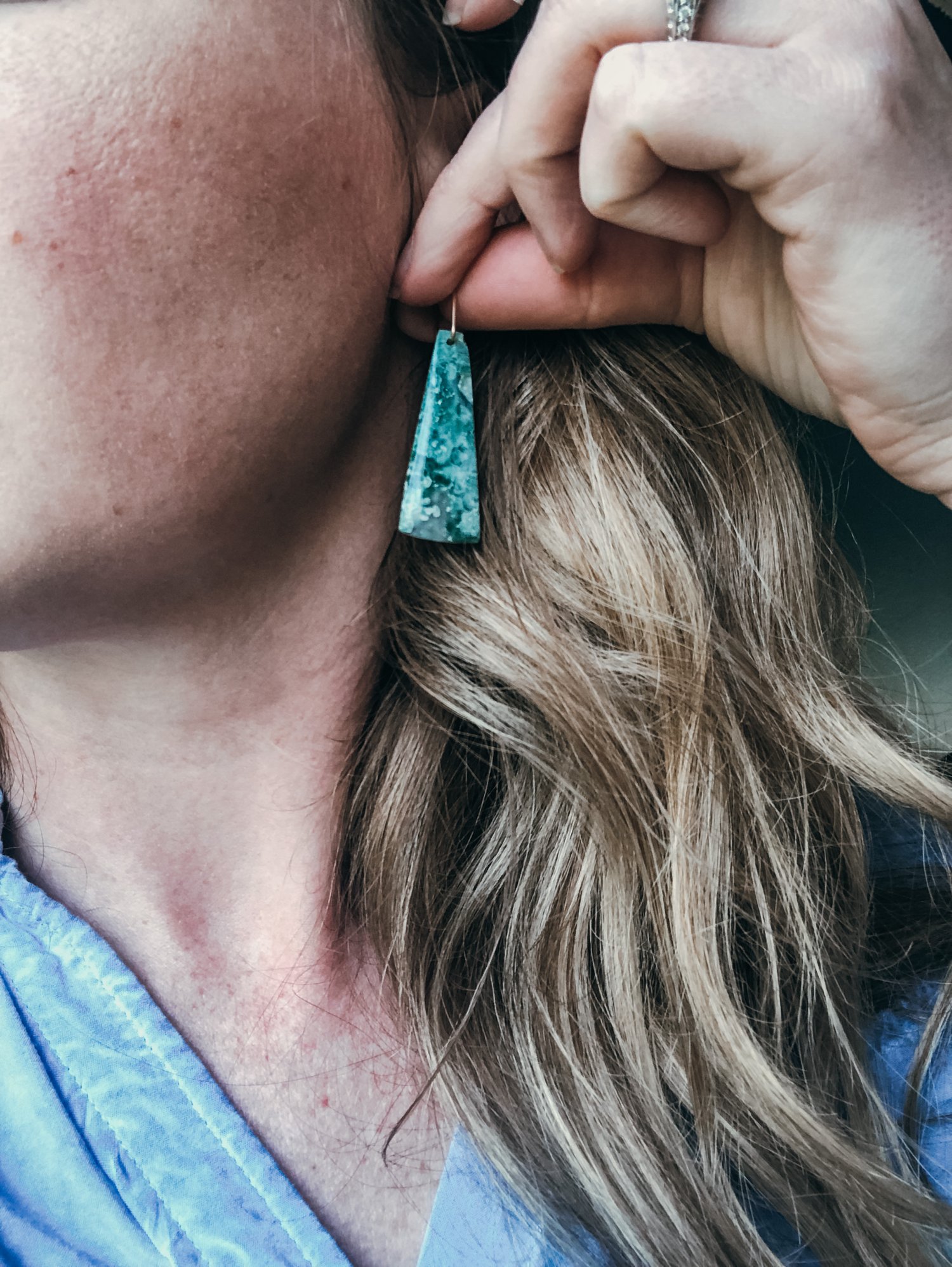 Image of One of a Kind Green Chalcedony Dangles - Elongated Triangle Shape