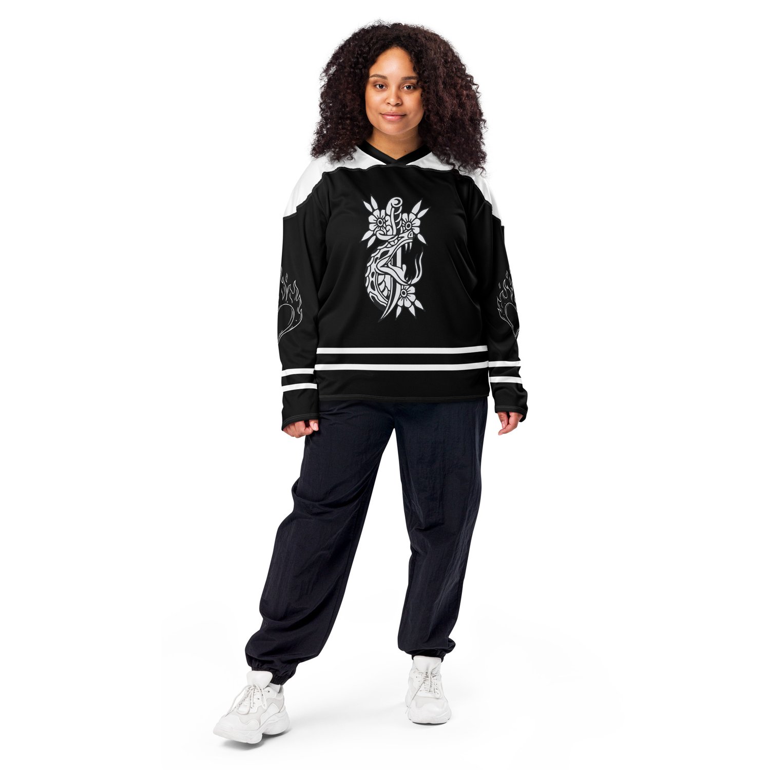 Image of Touch her and die trope Recycled hockey fan jersey