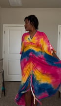 Ruched Kaftan | Rainbow Tie Dye with Pockets