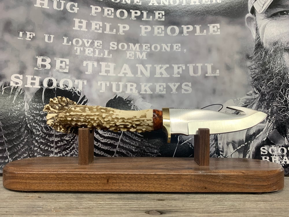 Image of Replica Antler Handle Gut Hook Knife with Stand