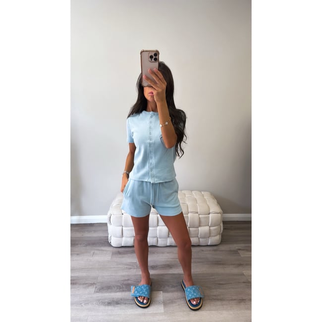 Blue Button Up top and short  Set