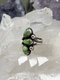 Image 2 of Three-Stone Emerald Valley Turquoise Ring, fits size 7-7.25