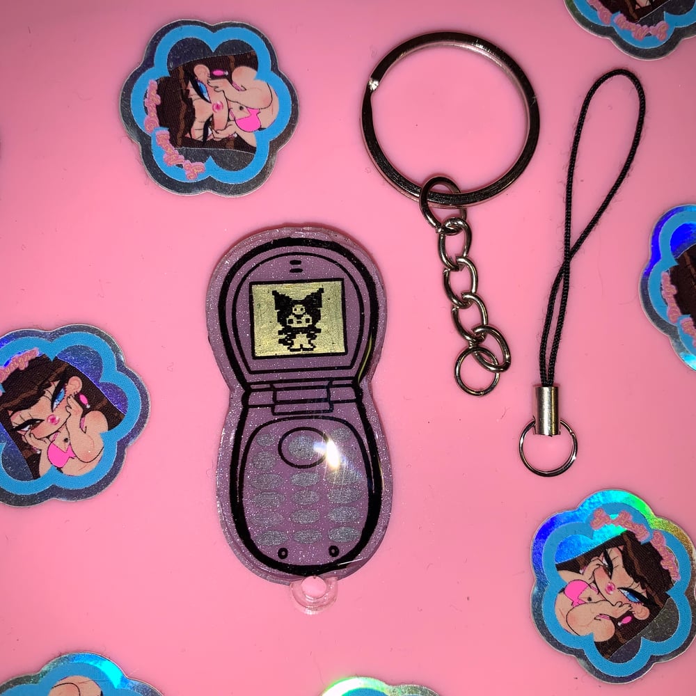 Image of Romi Flip Phone Charm/Keychain 