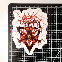 Image 2 of Cattle Decapitation Disembowled Cattle Demons Triangle Glossy Finish LAMINATED Vinyl Sticker