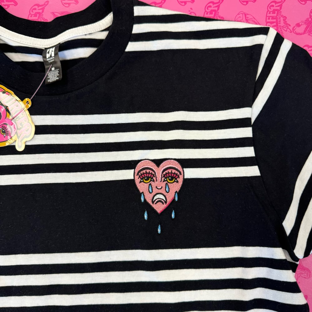 Striped Crying heart embroidered shirt