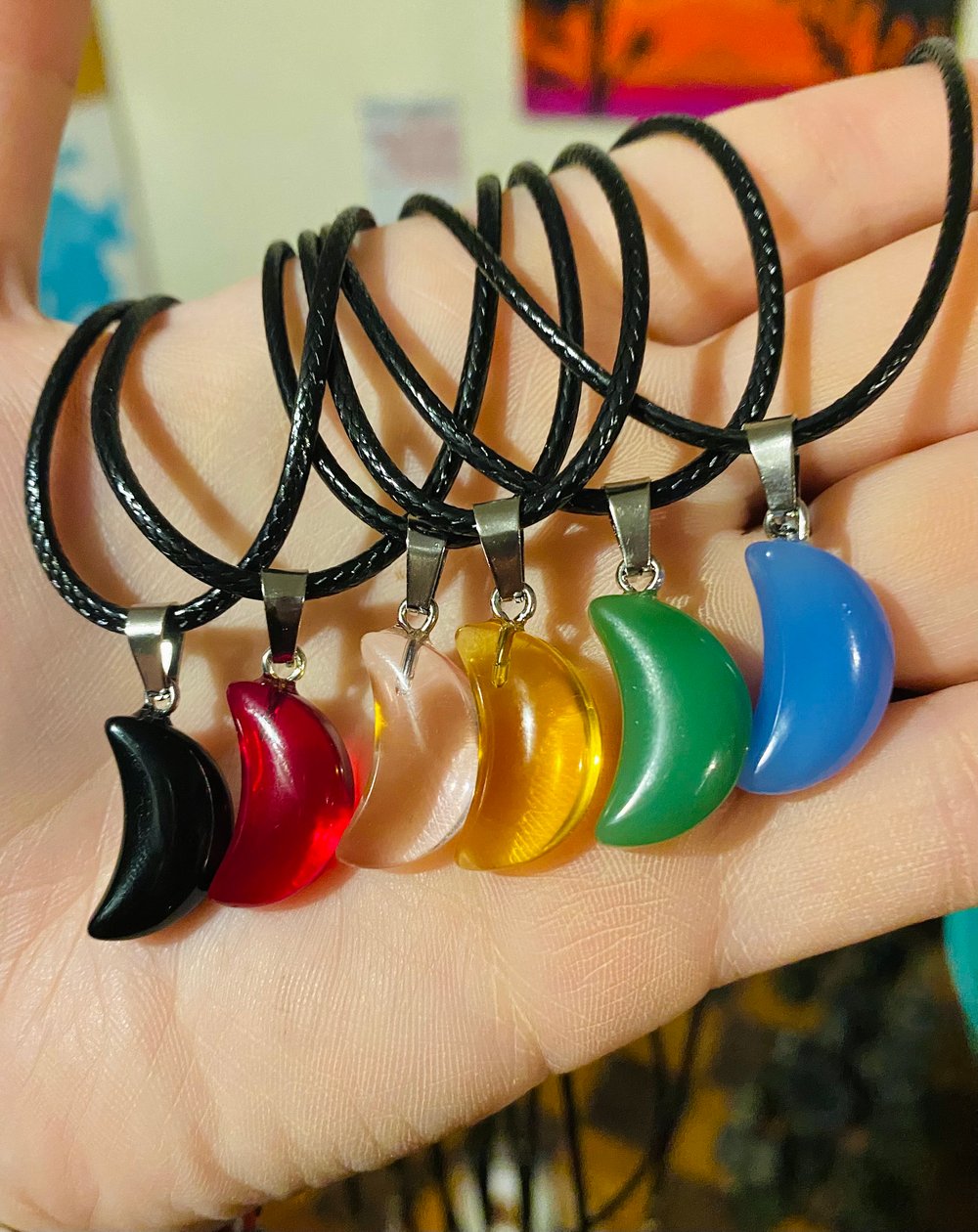 Image of Multicolored Crescent Moon Necklaces 