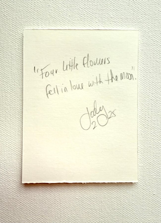 Four little flowers fell in love with the moon. Original mini painting. 