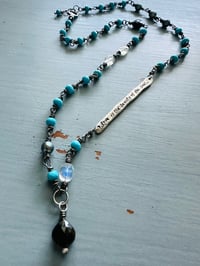 Image 7 of Tibetan turquoise necklace with hand engraved Saint Augustine quote bar pendant