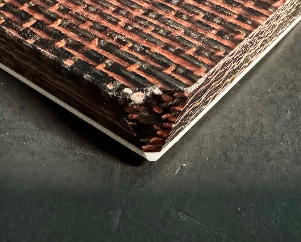 Image of Layered Burlap Micarta & Leopardwood Segmented Knife Scales