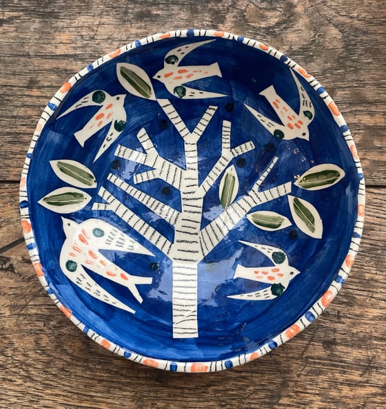 Image of Blue bird small earthenware bowl 