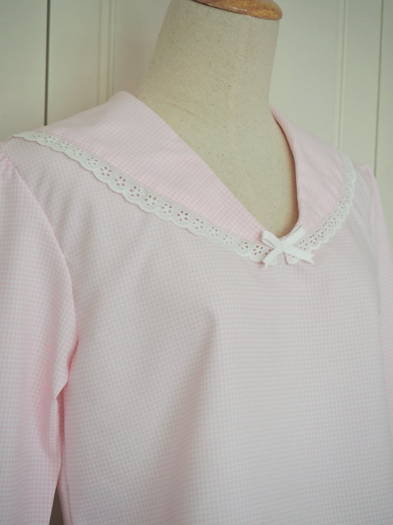 (2 colors) Sailor top 2.0 - Gingham baby blue/baby pink Image 3