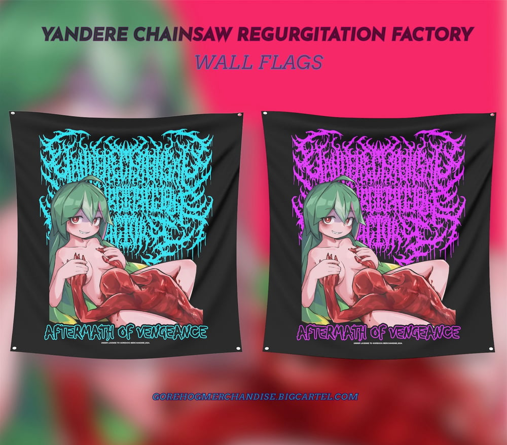 Yandere Chainsaw Regurgitation Factory - Wall Flags (Blue/Purple)