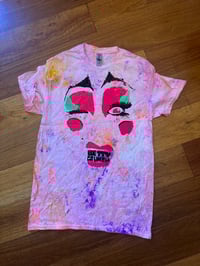 Image 1 of Grumble Face on T Shirt tie dye red, purple and orange (small)