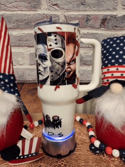 Image of 40oz Halloween Friends Horror Big Swig Hollagraphic Tumbler or Our White travler 