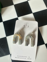 Image 2 of GREY MARBLE & GOLD LEAF ARCH STUD | POLYMER CLAY EARRINGS