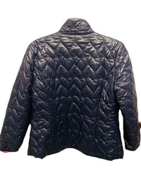 Image 2 of Aqua x Kerri Rosenthal quilted heart reversible puffer jacket in navy/hot pink