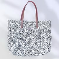 Image 1 of Luxury tote bag in white and brown spot print with leather handles