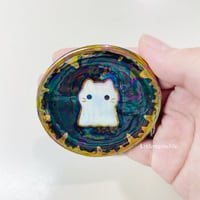 Image 4 of Mini ghost cat trinket dish with rainbow effect (2.5 inches diameter) 