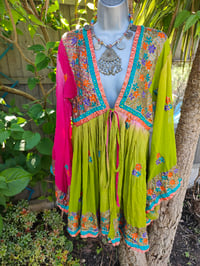Image 18 of Sienna Glitter wrap dress - Pink and green