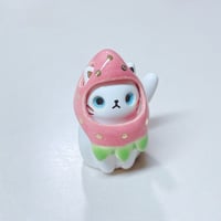 Image 4 of White Cat With Strawberry Hat Ceramic Figurine 3